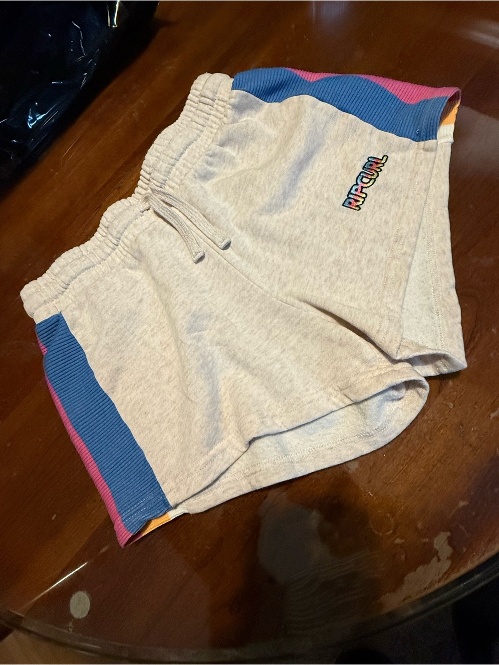 Rip Curl Cream Shorts with Blue & Pink Side Panels